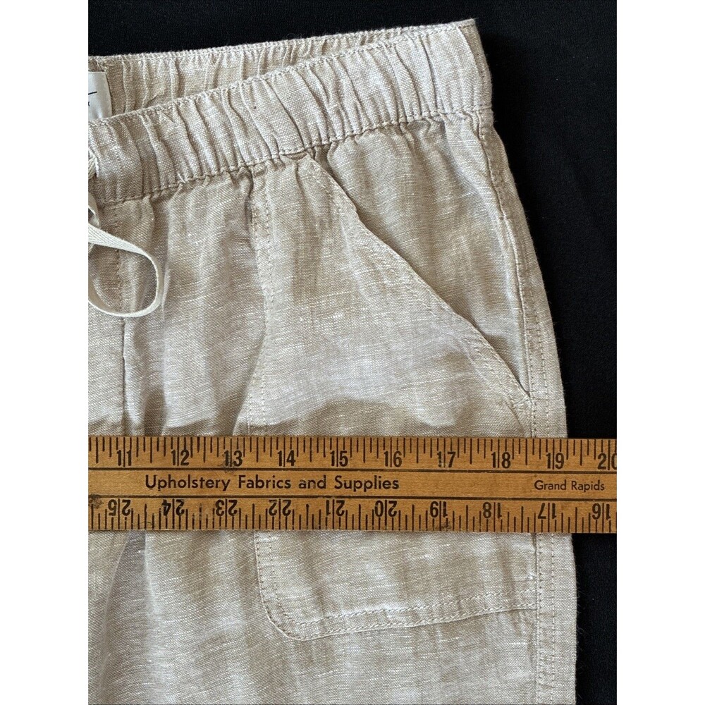 Nicole Miller Cargo Jogger Linen Pants Large Beige Tan Pull On Coastal Lagenlook - Picture 12 of 16